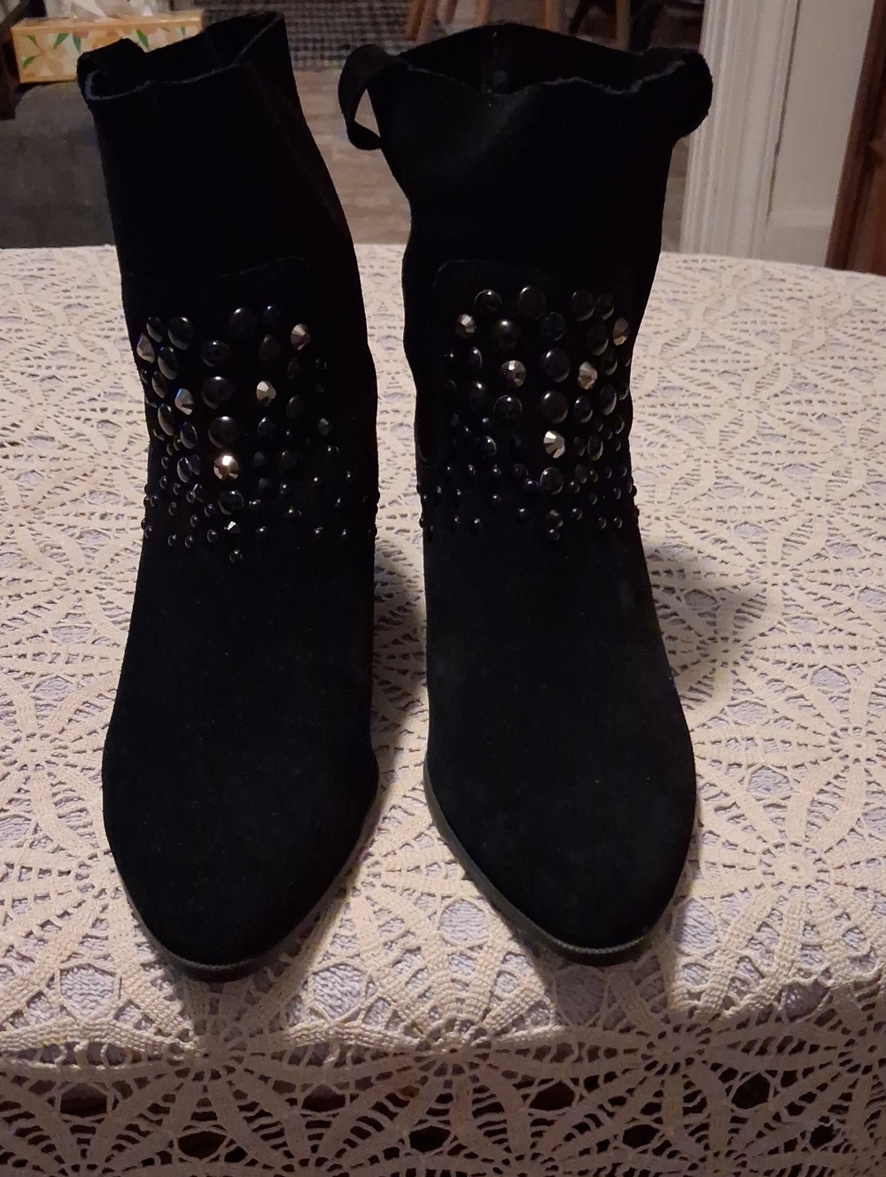 Anne Klein Black Studded Pointed Ankle Boots